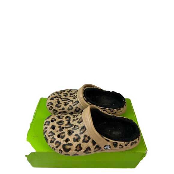 Crocs Dual Comfort animal print fur lined crocs size W7 style 205857 brown/black - Picture 1 of 8
